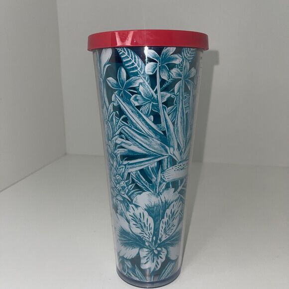 STARBUCKS 2016 Blue Tropical Hawaiian Flowers TUMBLER 24 Oz - Picture 3 of 8